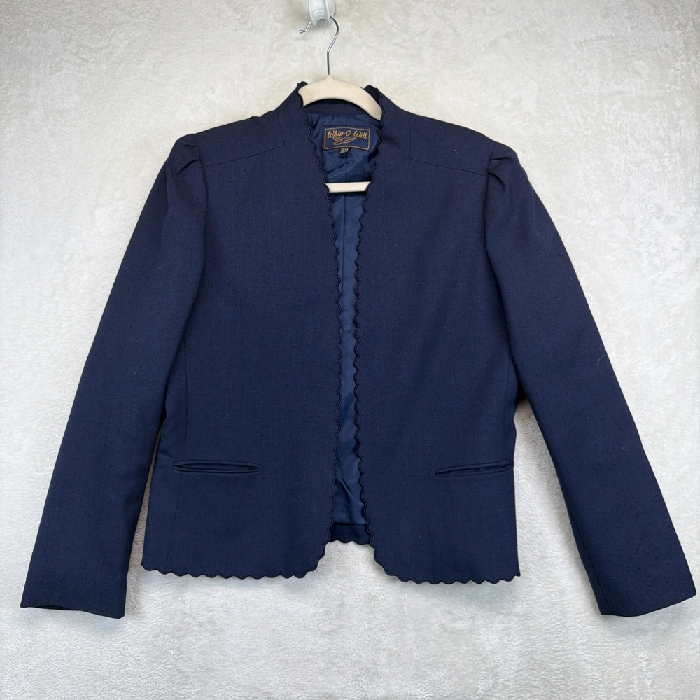Vintage 70s Whip-O-Will Navy Skirt Suit 12/13 Scalloped Mod 2 Piece